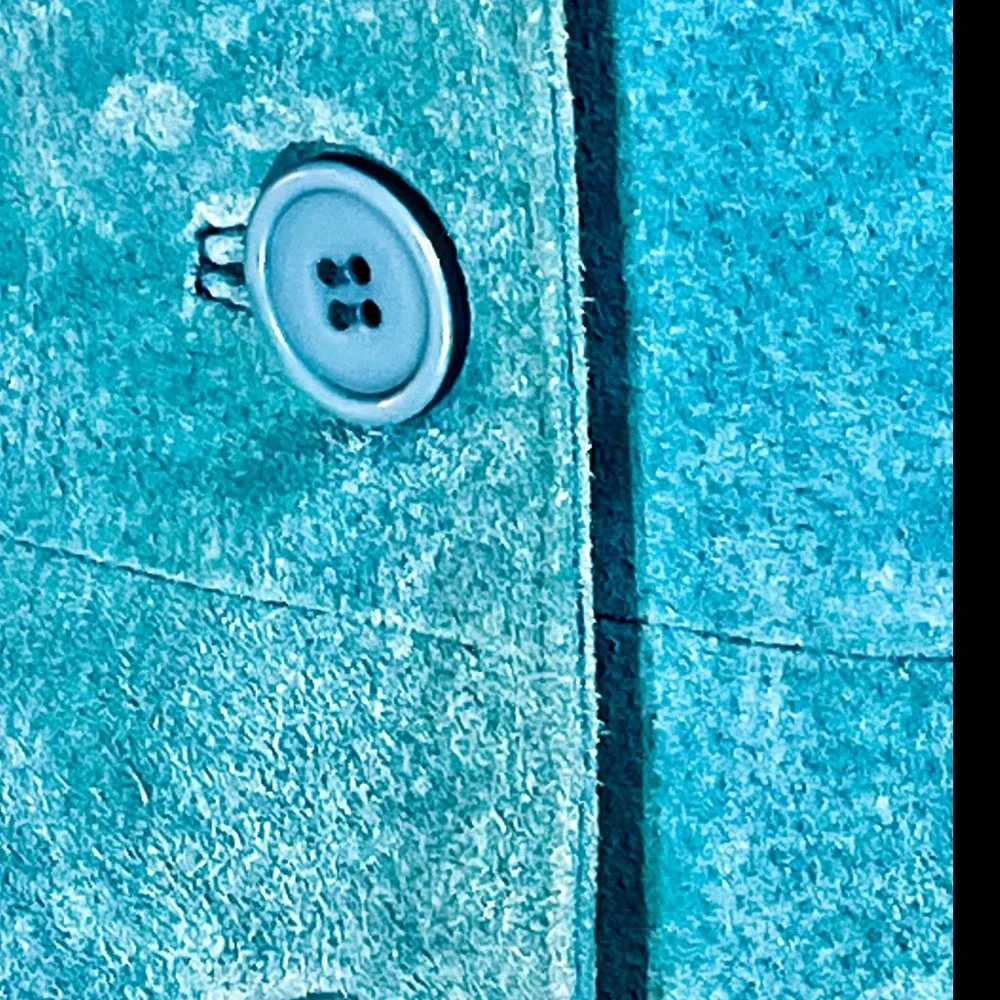 ⭐️HP⭐️RED VALENTINO▪️Light Aqua Blue Seamed Retro Suede Leather Jacket - Picture 6 of 9